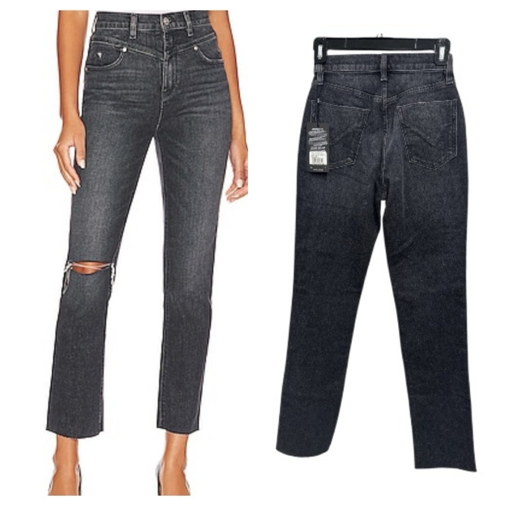 HUDSON Jeans womens Holly Washed Black High-Rise Straight Jean, 23, Black